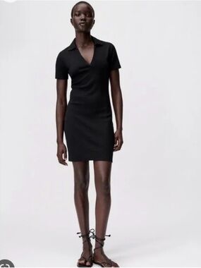 Zara Black Polo-Collar Short Sleeve Mini Dress